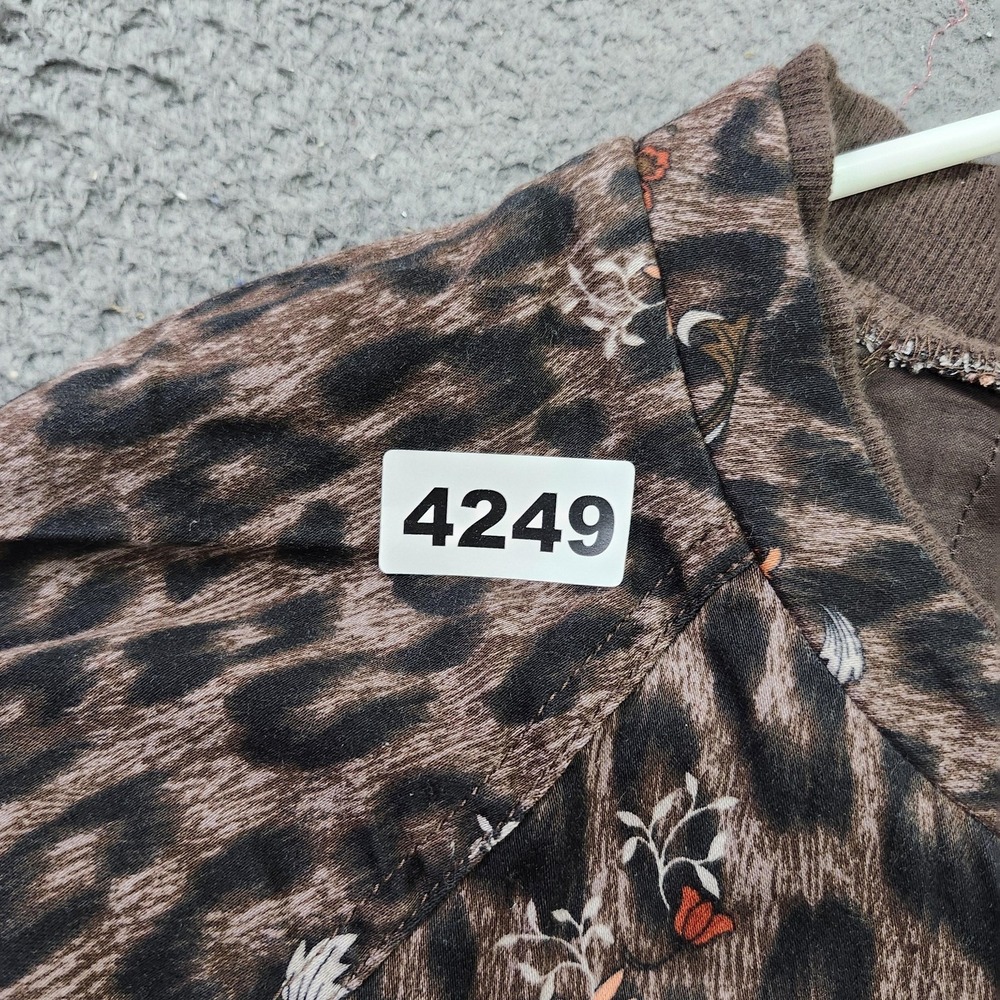 Democracy Jacket Womens Large Brown Leopard Floral Full Zip Drawstring Pockets - Picture 6 of 6